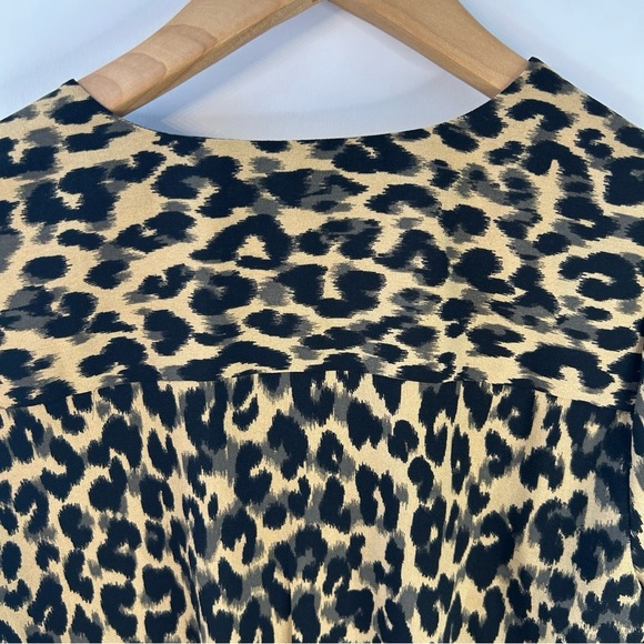 Halogen Leopard Print Faux Wrap Peplum Blouse, Sz S, from Nordstrom, Black, Tan - Picture 8 of 10